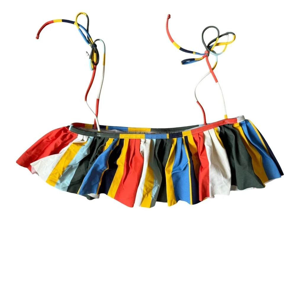 Tory Burch Striped Ruffle Flounce Bandeau Bikini Top Multi Color Womens‎ Small